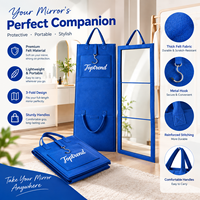 Miroir sur pied portable en acrylique bleu à 3 volets avec sac en feutre, miroir de corps entier suspendu avec logo personnalisé