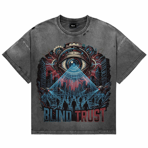 Camisetas de algodón para hombre con lavado ácido, efecto desgastado, transpirables, personalizadas con estampado vintage de ojo grande, costuras rectas, manga corta y cuello redondo. - Product Image 1