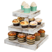 Support à cupcakes en bois, plateau de service carré à 3 niveaux, desserts et présentoir à apéritif
