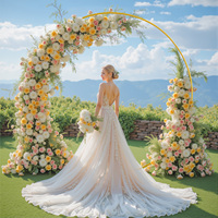 Support d'arche circulaire de 2,2 m pour ballons, cadre floral, fête d'anniversaire, mariage, décoration de Noël, support de toile de fond rond en métal doré