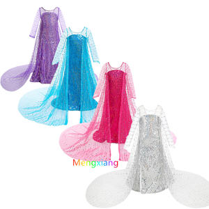 Petites filles <span class=keywords><strong>luxe</strong></span> princesse <span class=keywords><strong>Elsa</strong></span> robe avec brillant longue Cape filles anniversaire princesse reine des neiges Costume Cosplay enfants habiller - Product Image 2