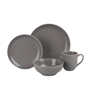 Custom Japanese Ceramic Stoneware Grey Glazed Coupe Dinnerware <b>Set</b> <b>White</b> Rim Microwave Safe Including Plates Mugs-Japandi Home - Product Image 1