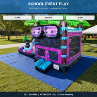 Château gonflable avec toboggan, thème palmier tropical, respectueux de l'environnement, certifié CE, garantie 3 ans, location pour fêtes d'enfants