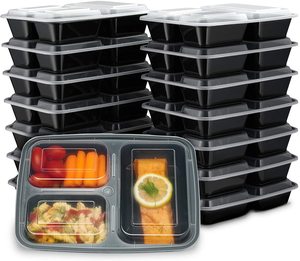 microwavable plastic food containers disposable 3 compartment bento food storage lunch boxes meal prep containers