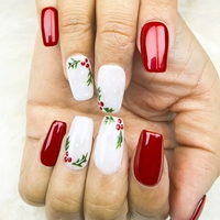 Dibujado a mano rojo festivo corto cuadrado usable nail art puro hecho a mano a presión las uñas se pueden reutilizar