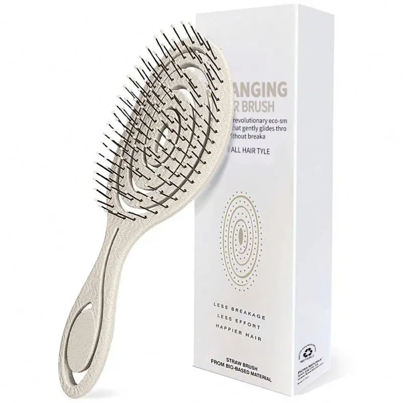 Best selling Naturals Eco Friendly Hair Brush Customized Color Organic Wheat Straw Plastic Detangling Curve Brush