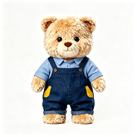Ours en peluche personnalisé marron clair avec chemise à col et salopette en jean, jouet en peluche doux et moelleux