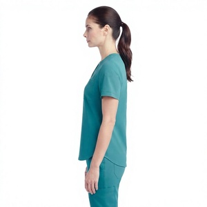 Ensemble de blouses médicales unisexes à col en V et manches courtes 100% coton couleur turquoise pour les professionnels de la santé - Product Image 4