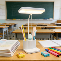Lampe de bureau LED moderne rechargeable à commande tactile avec porte-stylo, abat-jour en plastique, DC 5V