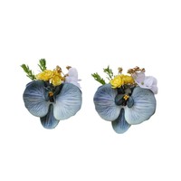 Bros bunga sutra Retro bunga anggrek Phalaenopsis buatan klip rambut korsase untuk pengiring pengantin pengantin pria pengiring pengantin