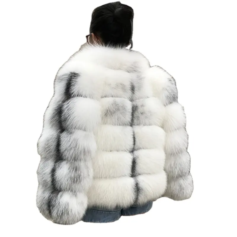 Chaqueta de piel de zorro con Cruz Natural para mujer, abrigo de piel de invierno de lujo a la moda