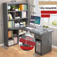 Bureau d'ordinateur en bois avec bibliothèque d'angle intégrée, design tout-en-un, surface en panneau à base de bois pour la maison, la chambre, le bureau d'étudiant