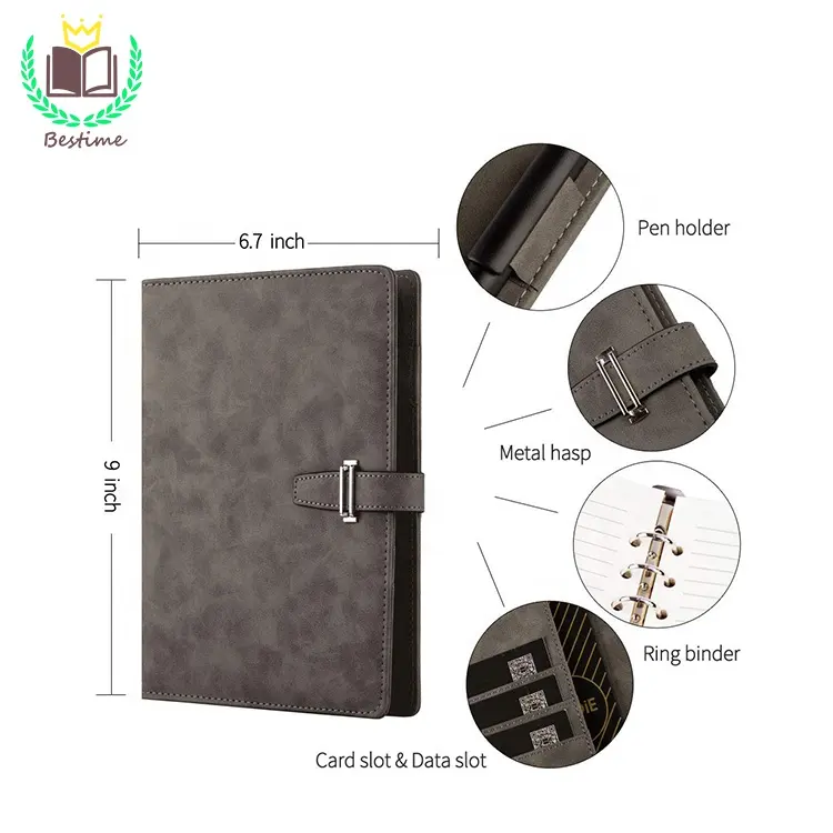 Tamaño personalizado compacto de cubierta de libro de cuero en gris