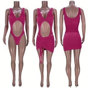 Sexy cắt ra nhung bodysuit và váy phụ nữ đặt hai mảnh phù hợp với trang phục - Product Image 6