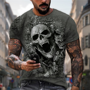 Tùy Chỉnh Người Đàn Ông Quá Khổ Của T-Shirt O-Cổ Áo Punk Rock Ngắn Tay Áo 3D In Hộp Sọ Đồ Họa Thông Minh Giản Dị Cái Chết Quần Áo Tees - Product Image 2