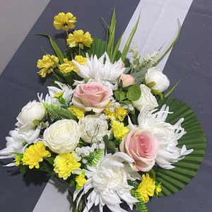 Flor funeraria de seda artificial de capullo de Rosa Amarillo Blanco de alta calidad para decoración de cementerio - Product Image 4