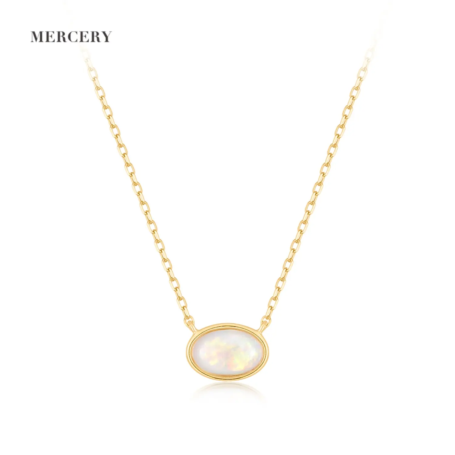 Mercery Modern Fine Jewelry Edelstein Regenbogen Natural Opal Anhänger Halsketten 14 Karat Solid Yellow Gold Halskette Geschenk für Frauen