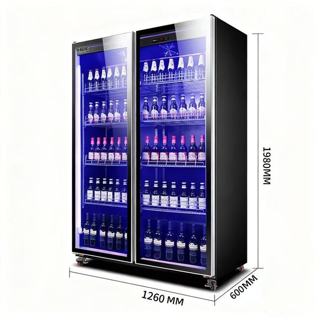 Factory Direct Full-Glass Beverage Display Cooler Frost-Free Air Cooling 850L Large Capacity Showcase Chiller with Efficient Fan