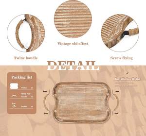 Bandeja de servicio de madera rústica con asas de metal Juego de 2 bandejas decorativas rectangulares para comida, fruta y café Ideal para cama - Product Image 2