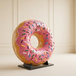 Rosa Fiberglas-Donut-Statue mit Streuseln und Sockel für Bäckerei, Café und Dessertladen-Dekoration - Product Image 4