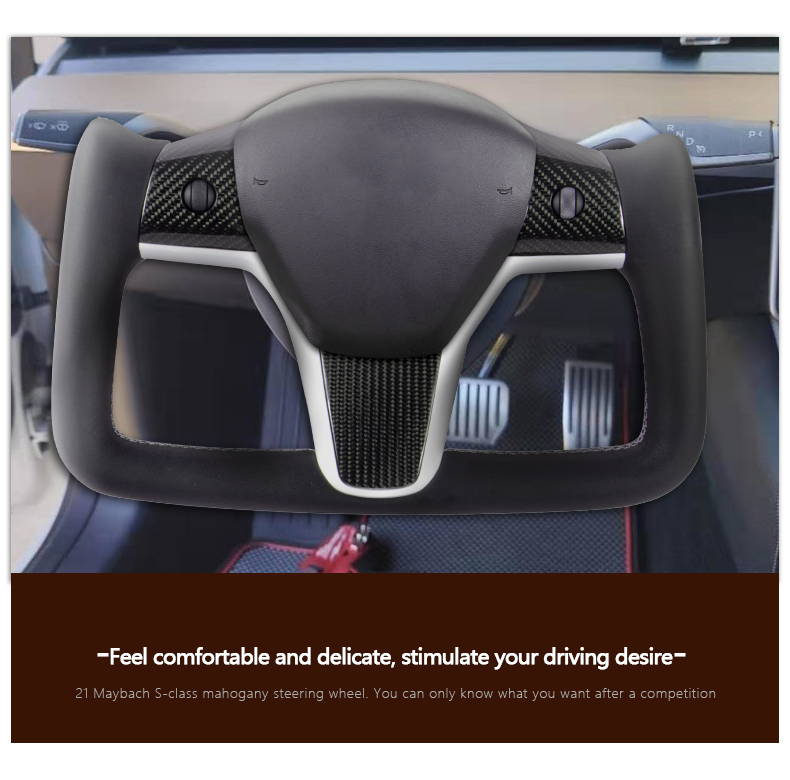 For Tesla Model 3 Yoke S X Model Y Carbon Fiber Leather Car Steering Wheel