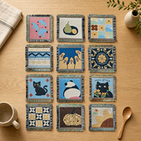 Sous-verre décoratif tissé à franges, motif chat noir mignon et fleurs jacquard, style bohème, pour décoration de table, cadeau de pendaison de crémaillère, cuisine