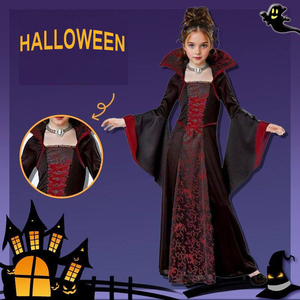 Nuovo Costume da Strega per Bambine Stile Europeo e Americano per Halloween, Ispirato a <span class=keywords><strong>Film</strong></span> e Serie TV, Abito Medievale Retrò con Colletto Allacciato e Maniche a Campana - Product Image 1