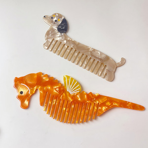 HONEY Nouveau peigne hippocampe de baleine de dessin animé avec peigne à cheveux d'acide acétique à dents larges de conception animale mignonne - Product Image 4
