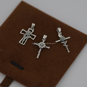 Оптовая продажа, <span class=keywords><strong>925</strong></span> античный серебряный крест и цветок, подвеска с простым дизайном, аксессуар для изготовления ожерелий, изысканные украшения - Product Image 2