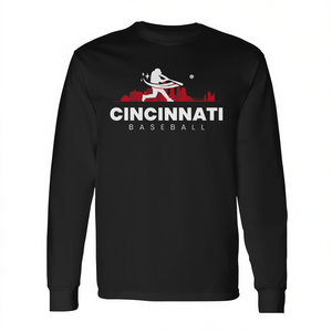 T-shirt à manches longues de baseball de Cincinnati, design minimaliste, style rétro - Product Image 3