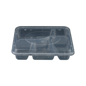 22oz/650ml Plastic Disposable Tableware 5 Compartment Microwavable safe Food Container with lid