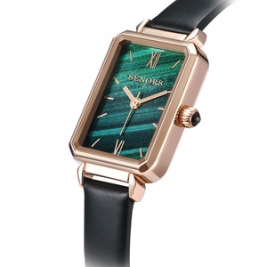 Women Rose Gold Rectangle Quartz <b>Watch</b> Green Dial <b>Black</b> Leather Strap Analog Elegant Fashion Timepiece 26mm - Product Image 2