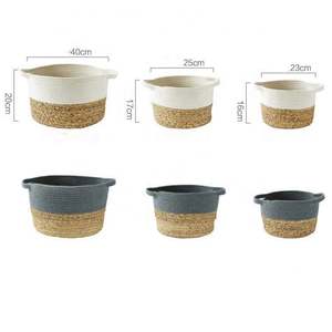 Panier de rangement en coton tressé avec poignée en paille, panier de rangement pour vêtements, jouets, dessus de table - Product Image 2