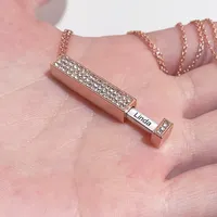 Kalung liontin Bar 3D nama dapat disesuaikan dengan batang yang dapat ditarik zirkon emas mawar rantai kotak kuningan hadiah pernikahan pertunangan untuk ibu