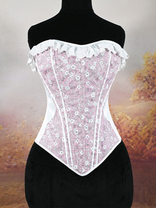 Corset vintage à imprimé floral pour femme, avec détails en satin, bustier noir à volants en dentelle, top amincissant pour cosplay - Product Image 4