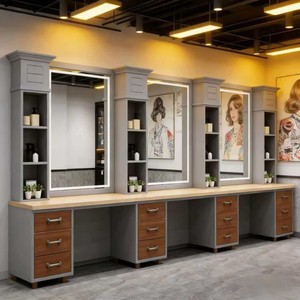 Estación de Estilismo Profesional para Salón de Belleza con Lavabo Integrado y Espejo con Luz LED - Mueble de Lujo para <span class=keywords><strong>Barber</strong></span>ía - Product Image 3