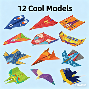 Origami Set di aeroplani per bambini fatti a mano fai da te 3D a colori Origami ragazzi non c' è bisogno di tagliare aeroplani di carta arcobaleno all'aperto - Product Image 5