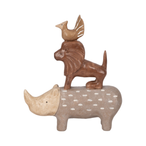 Scultura in resina di ippopotamo con leone e uccello impilati, per decorare casa, bagno, ufficio, studio, soggiorno - Product Image 1