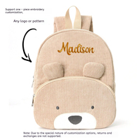 Sac à dos en velours côtelé pour écoliers, motif ours en peluche mignon, tendance et décontracté, sac à dos en peluche de dessin animé
