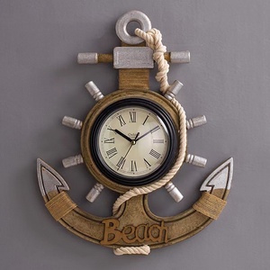 Retro Old Anchor Timón Decoración mediterránea Reloj de pared de madera - Product Image 1