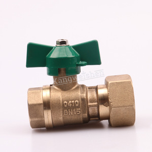 Robinet à bille en laiton avec poignée papillon verte DN15 fileté pour le contrôle du débit d'eau - Product Image 1