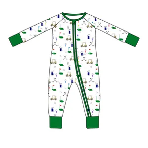 Wholesale Custom Print Bamboo Viscose Pajamas Organic Double Zipper Bamboo Baby Romper Little Sleepers Kids Bamboo