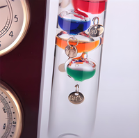 Jam Dinding Desain Art Deco dengan Mesin Quartz, Bingkai Kayu, Peramal Cuaca, Termometer Galileo, Higrometer, dan Barometer