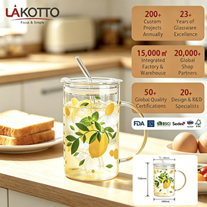 Tazza in Vetro Borosilicato LAKOTTO 900ml con Coperchio e Cannuccia, Soffiata a Macchina, Stampa Decalcomania, Resistente al Calore, con Manico - Product Image 4