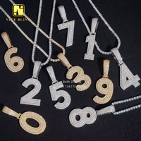 Bijoux glacés pendentifs lettre hiphop personnalisés lettres A-Z pendentifs numéro 0-9 pendentif initial moissanite bijoux en argent 925