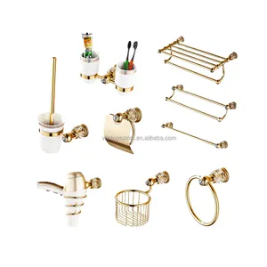 Phụ kiện phần cứng pha lê khăn giá phòng tắm móc phần cứng Bộ phòng tắm Brass tắm giỏ khăn vòng phụ kiện phòng tắm