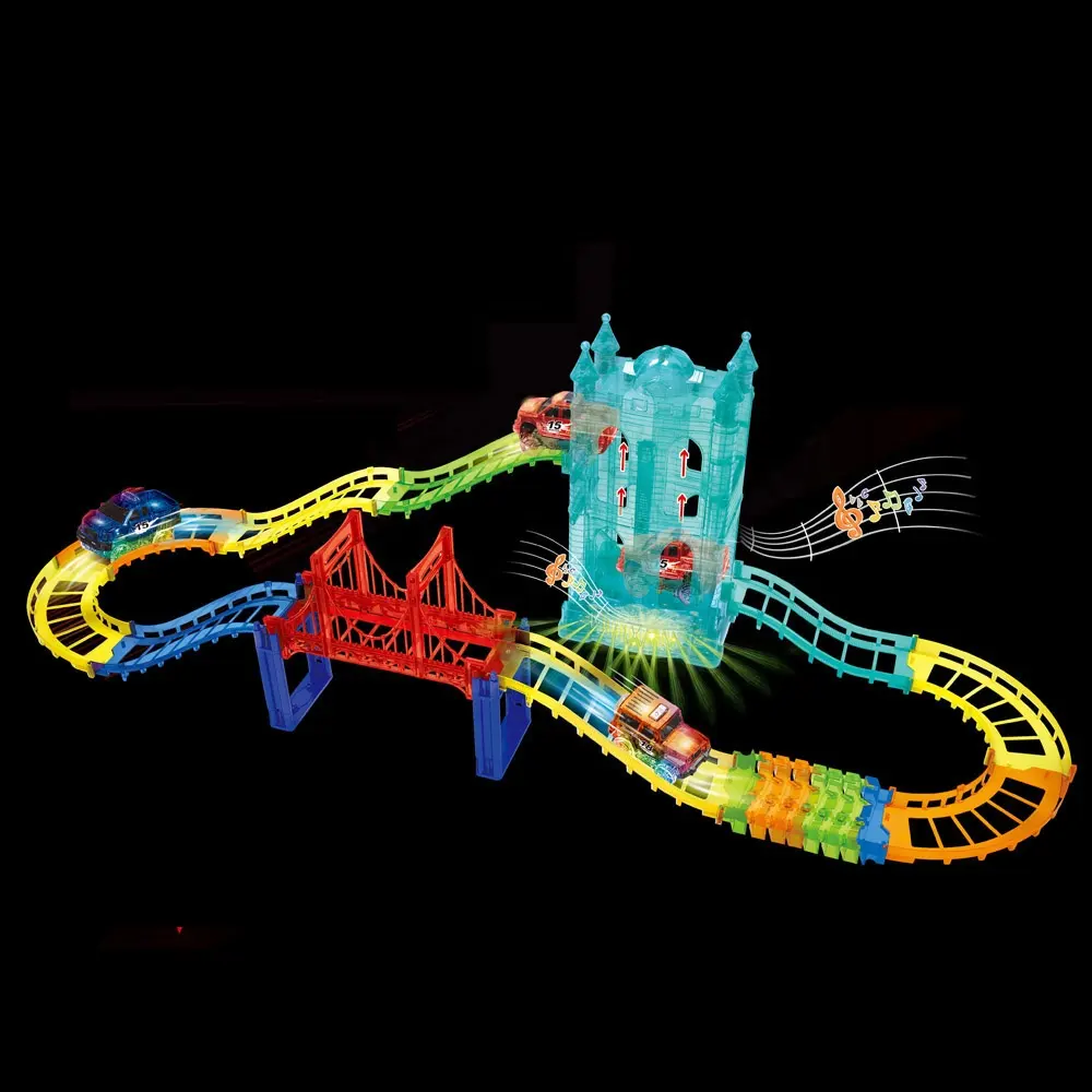 DIY assembly flexible racing track electronic flash light car railway magical racing track set educational toys for children