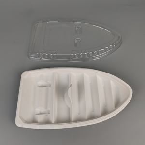 Bandeja de sushi Sashimi de plástico PP desechable reciclable, caja para llevar en forma de barco <span class=keywords><strong>con</strong></span> <span class=keywords><strong>tapa</strong></span> para platos y cuencos - Product Image 1