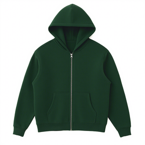 Sudadera con Capucha y Cierre de Cremallera para Hombre, Color Verde Oscuro, Corte Regular, Estilo Informal, para Otoño, Manga Larga, Tejido de Punto - Product Image 1