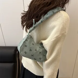 Casual Bow Women Corduroy Shoulder Bags Lightweight Portable Ladies Underarm Bag Simple Female Pleated Strap Handbags <b>Purse</b> - Product Image 2